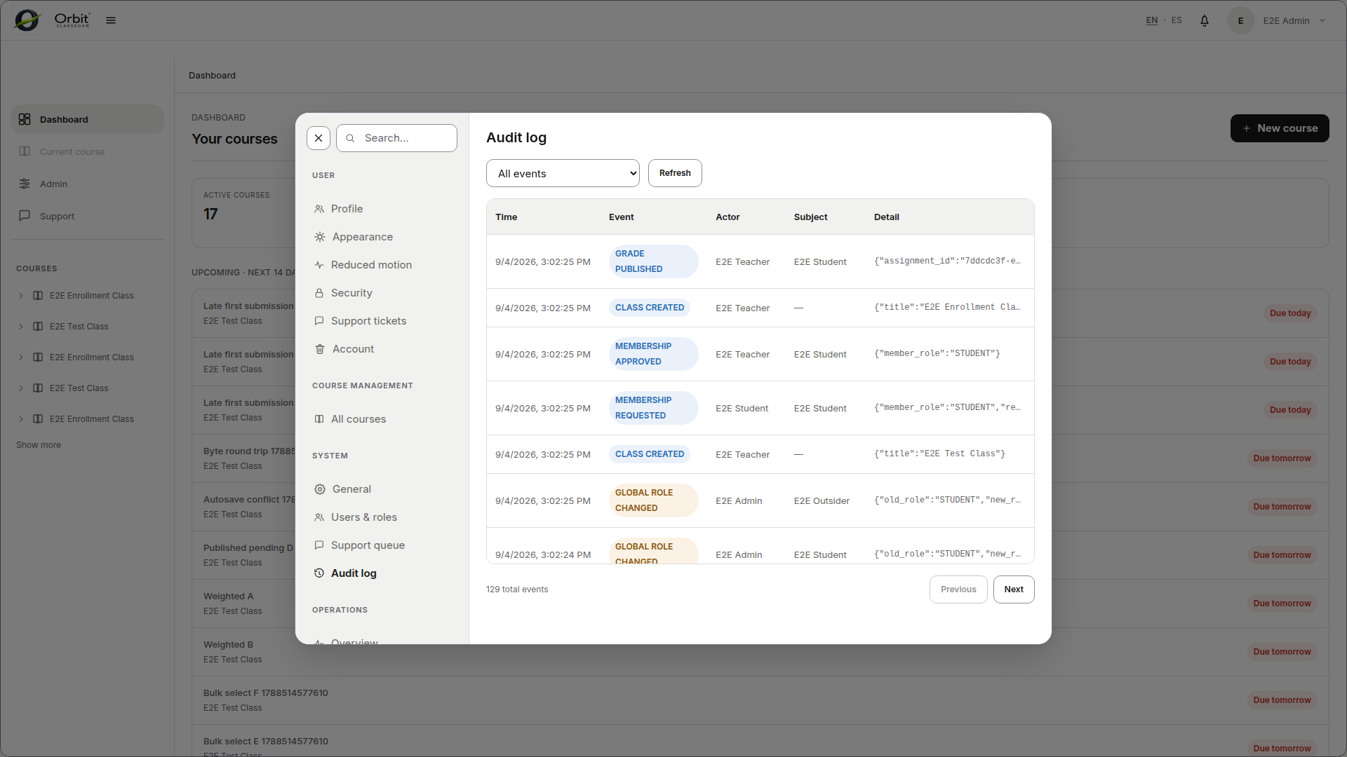 admin-audit-tab — tab with severity filters and event list.