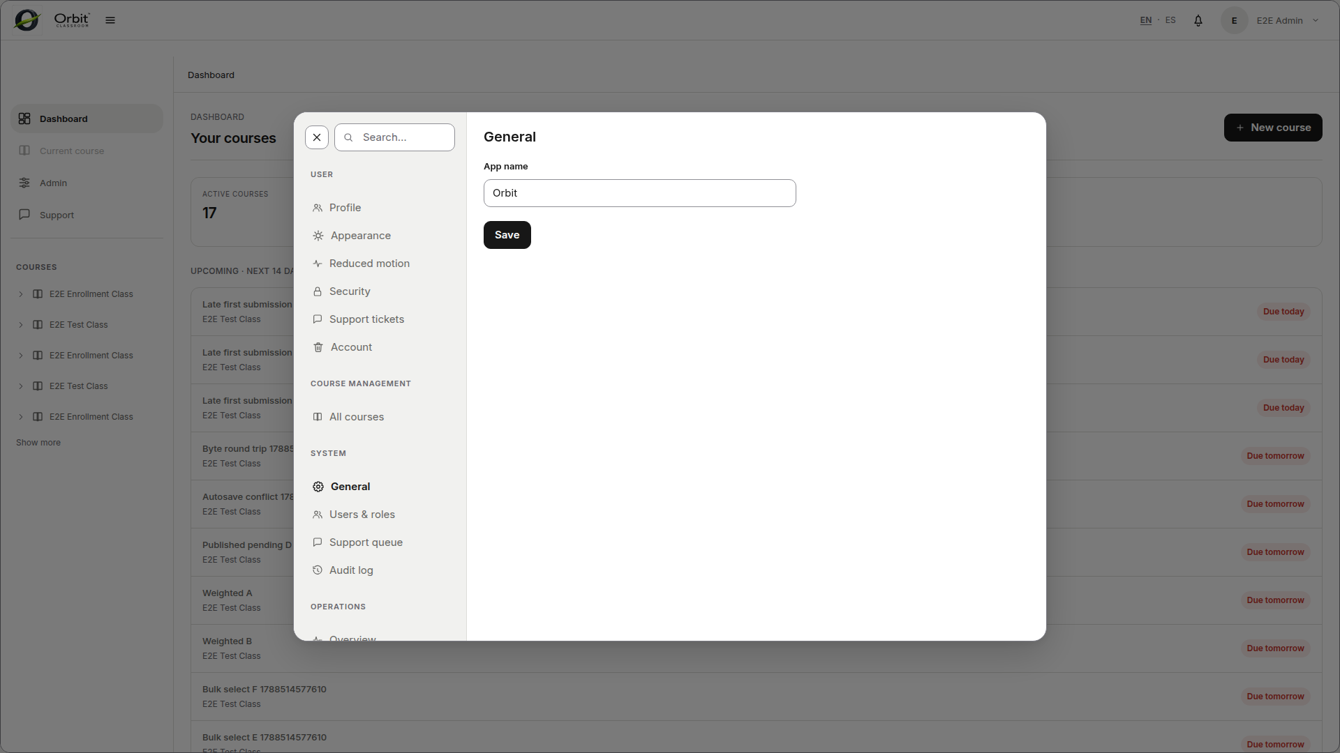 General system settings