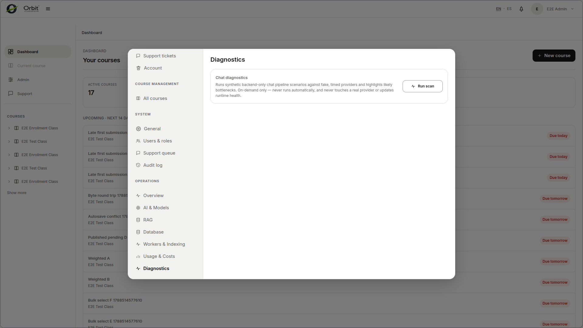 Diagnostics operations