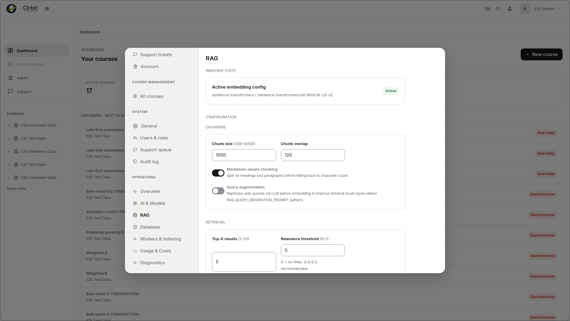 RAG and knowledge settings