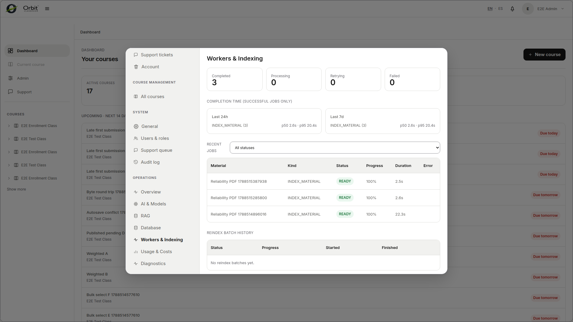 Workers and indexing operations