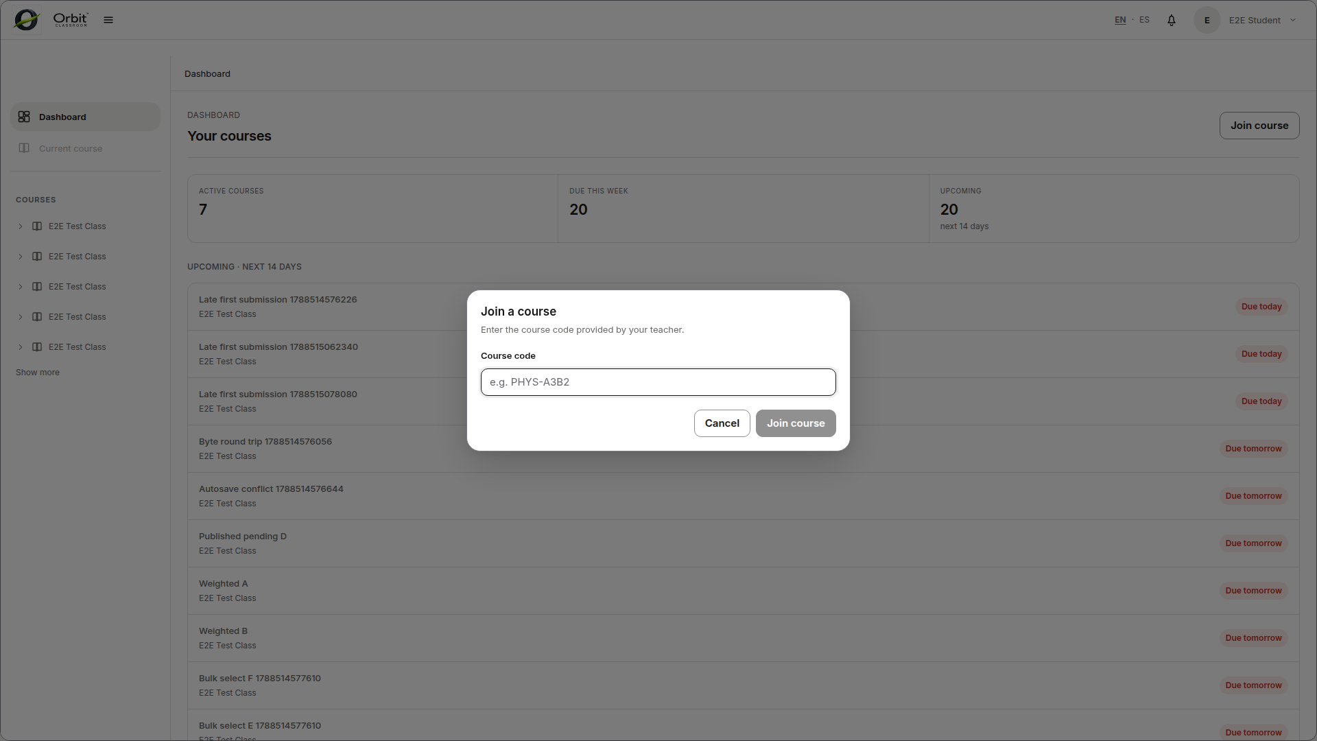 student-join-class-code — Class code entry and pending request state.