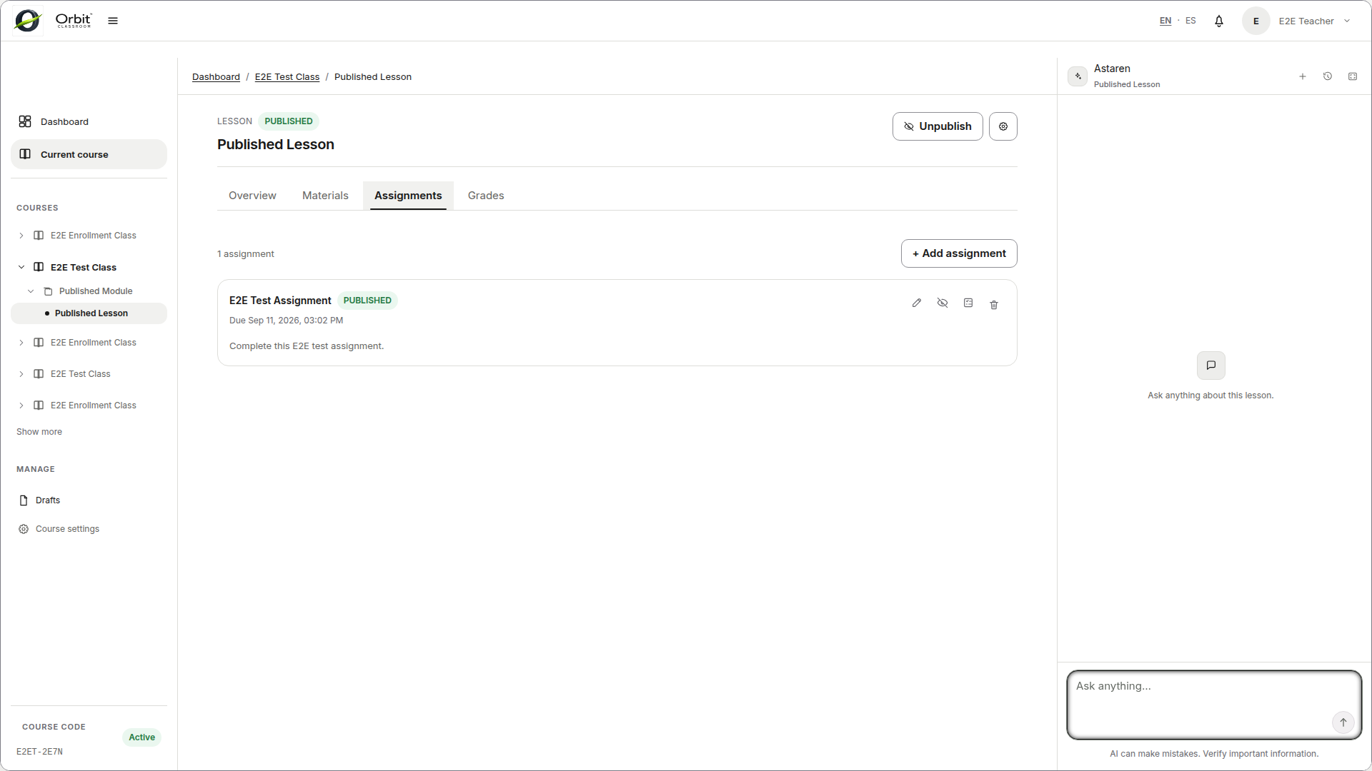 Assignment publish and lifecycle controls