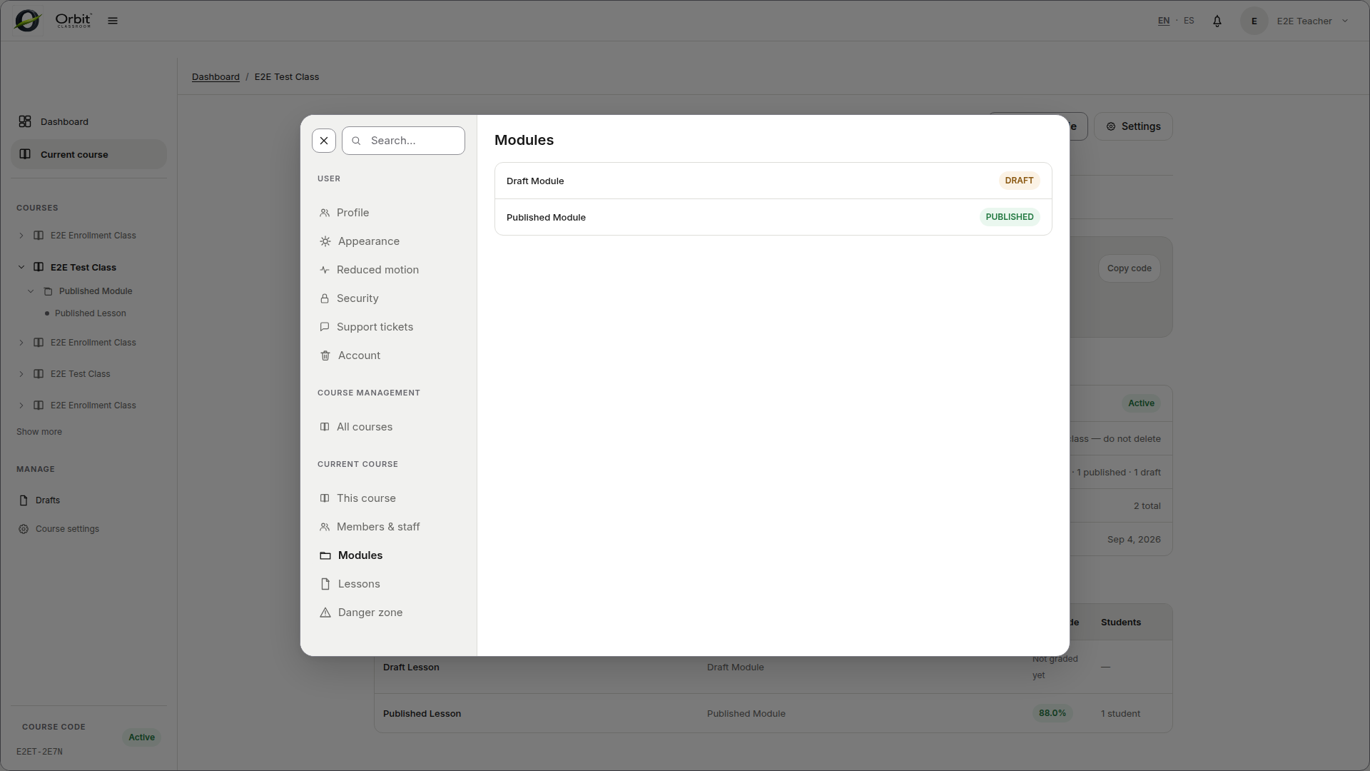 Module and lesson lifecycle controls