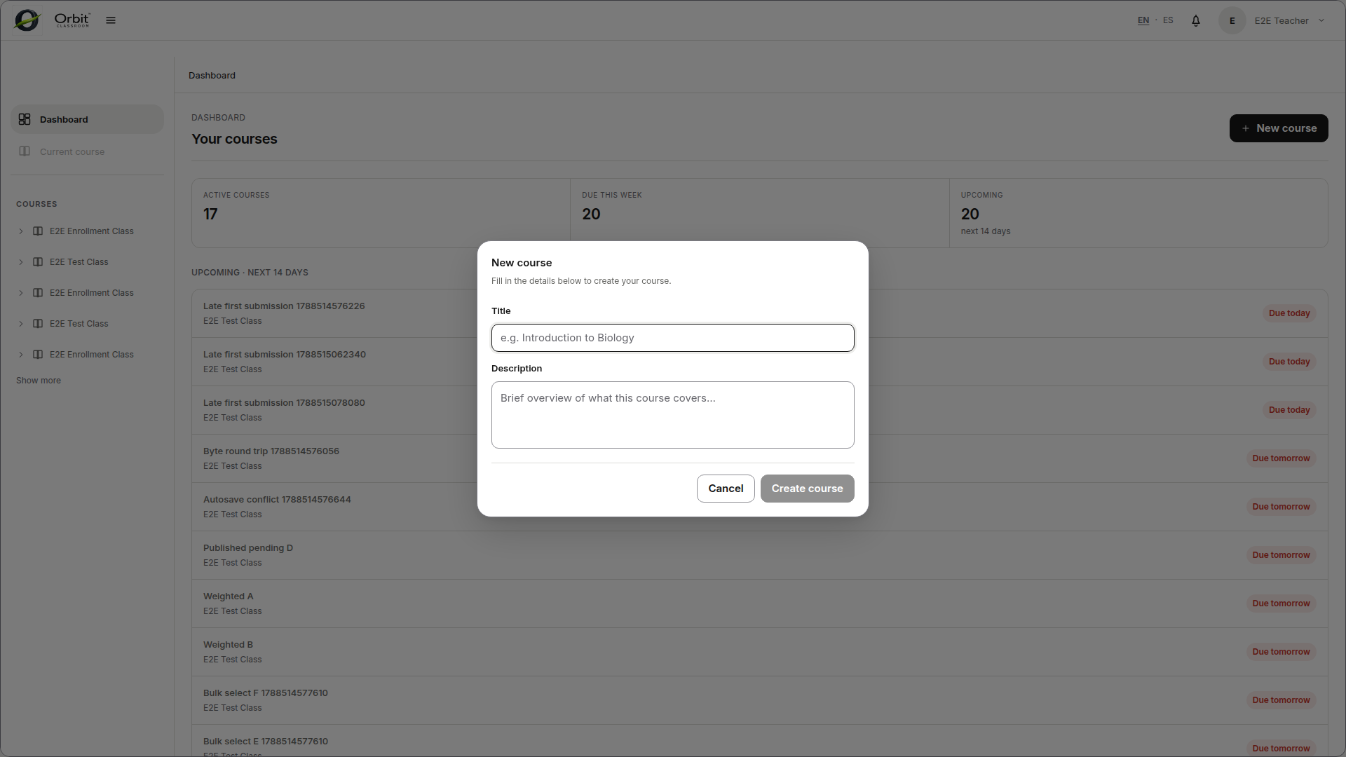 teacher-create-class — formulario de nueva class con  y .